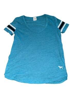 Victoria's Secret PINK V-Neck Varsity Stripe Sleeve T-Shirt